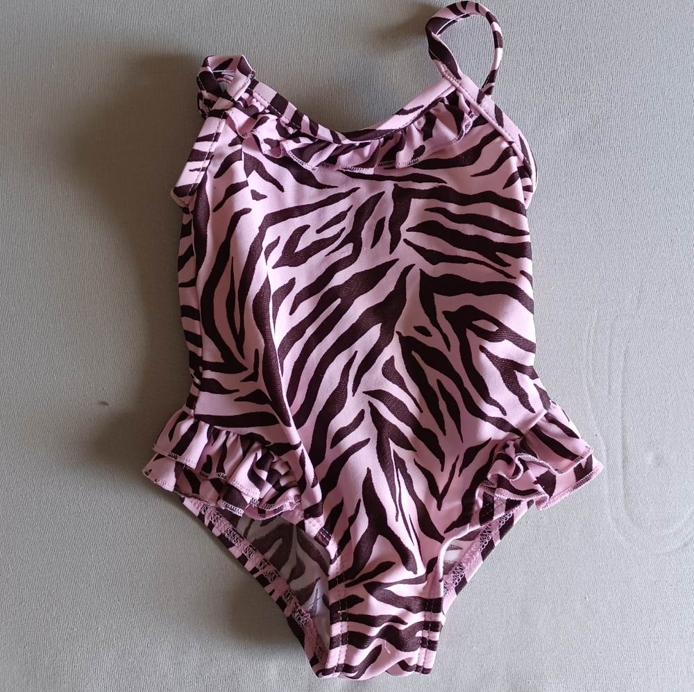 18m Toddler Swimsuit, Banana Cabana,Pink Zebra Print Swimsuit, Made in USA, Y2k